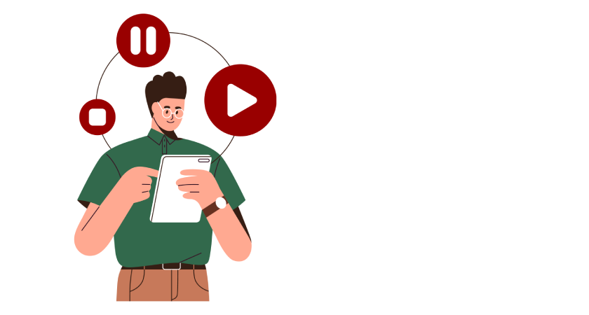 Animated figure inspecting a file.